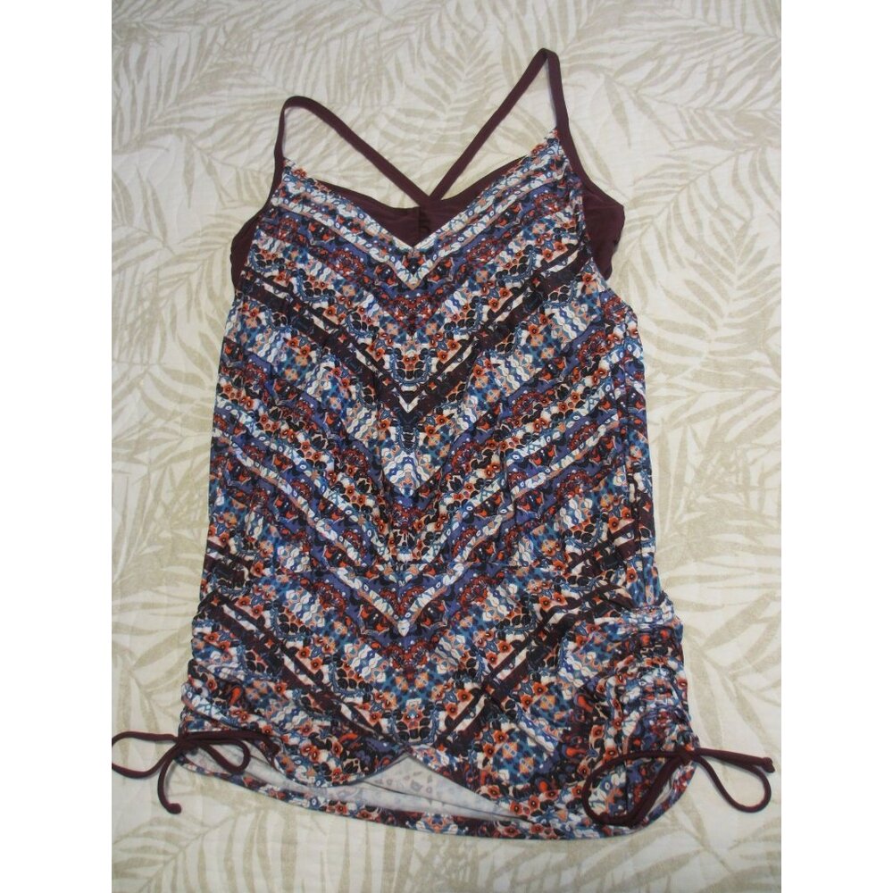 ATHLETA MARRAKESH TWISTER PRINT MAROON TANKINI 40 B/C